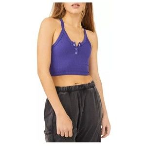 Free People Movement Free Throw Henley Crop Top XS Women's Blue New
